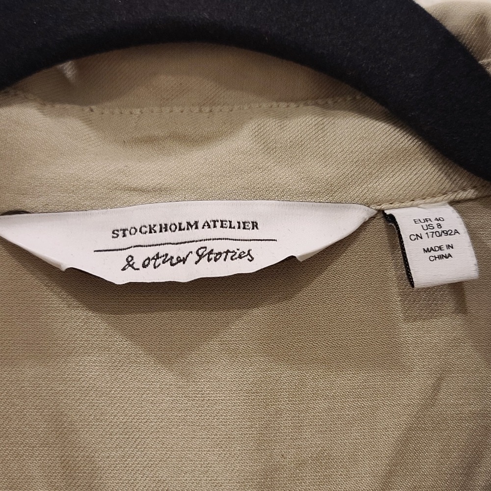 & Other Stories Khaki Tan Utility Button Down Mini Dress Size 8 Short Sleeve - Picture 2 of 8